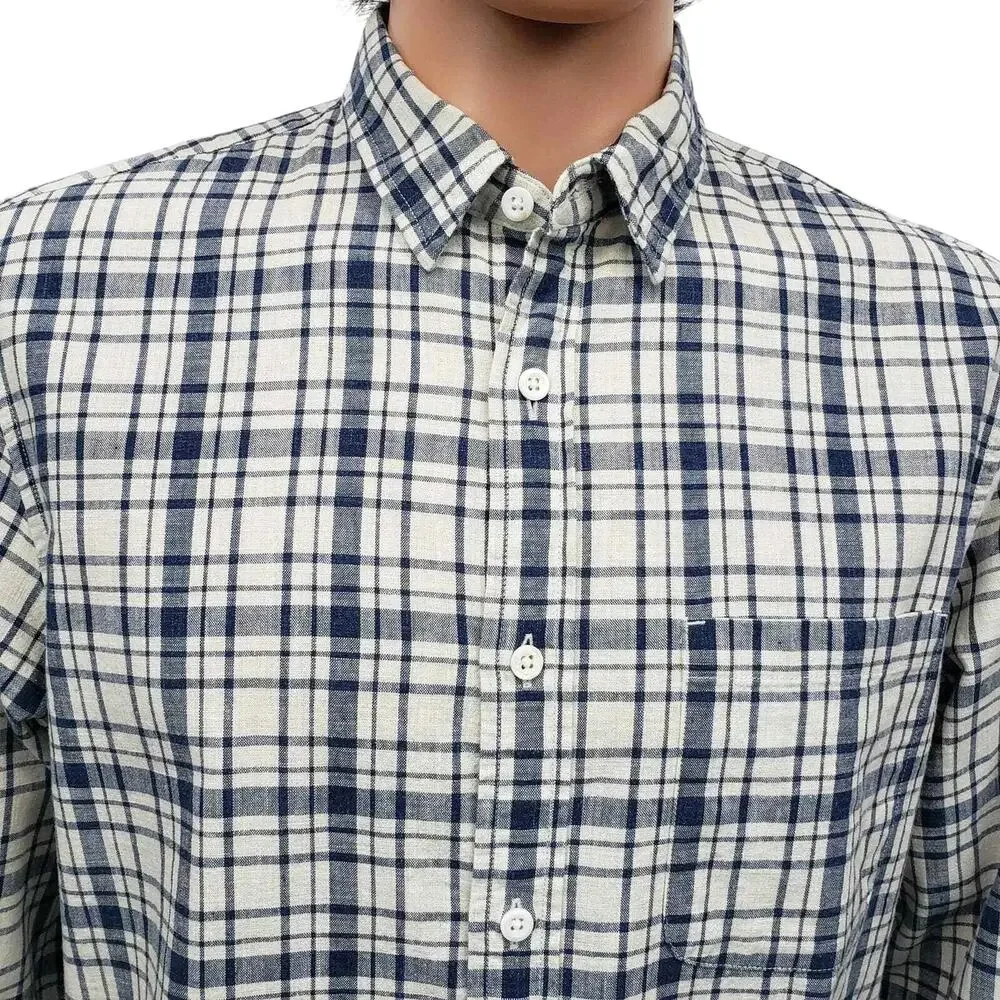 NWT J. Crew Shirt Men M Long Sleeves Button up Navy Blue Plaid Checks Preppy